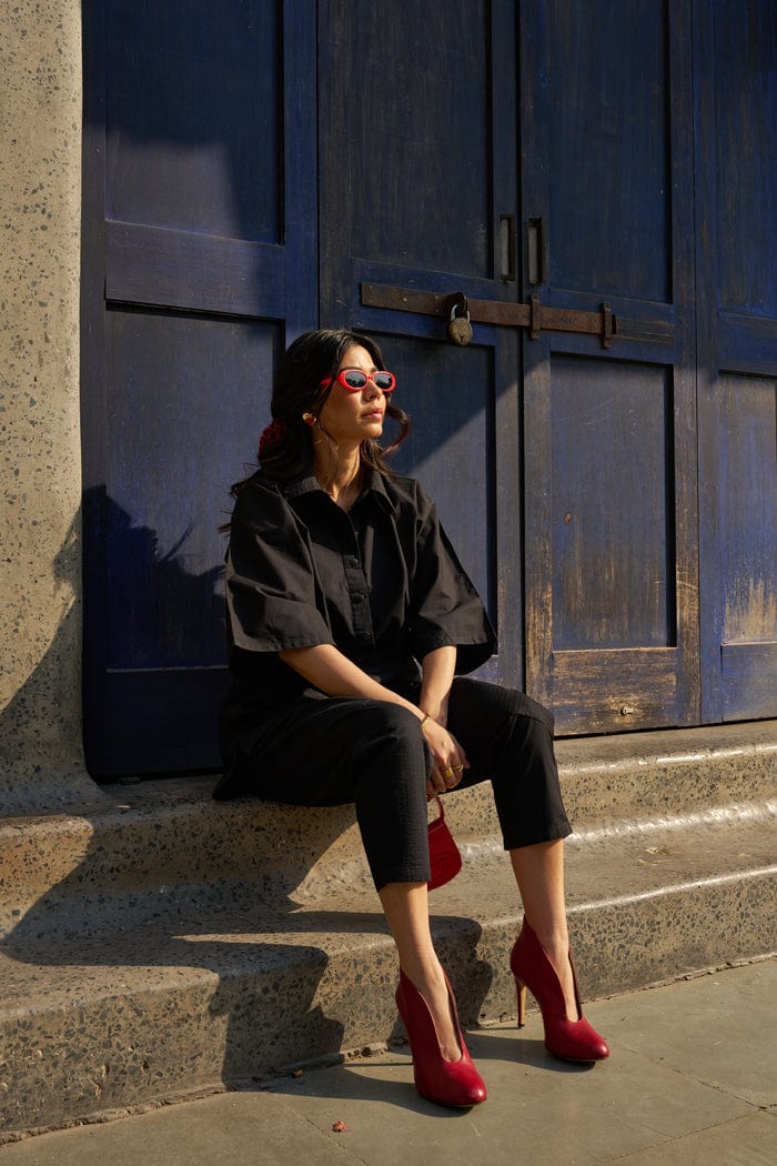 IKIGAI BLACK CO-ORD SET SPACELINES