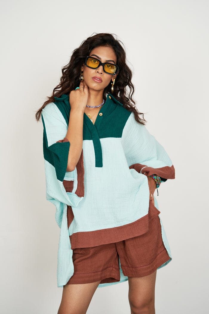 HAYA AQUA MINI KAFTAN CO-ORD SET SPACELINES